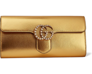 The Asian Wedding Blog - Gucci Marmont Faux Pearl Embellished Metallic Leather Clutch